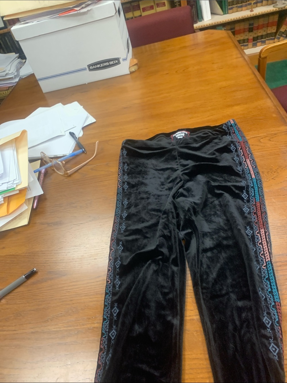 Johnny Was Black Velvet Leggings with Multicolor Side Trim